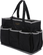 Canvas Tool Tote Bag, Heavy Duty 16oz Waxed Canvas Tool Storage Pouch with 1 Large Compartment & 10 Small Pockets | Multi-Purpose Garden Tool Bag for Horticulturists Mechanics Craftsmen – Black