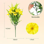 Artificial Flowers for Outdoors 12 Bundles Yellow Artificial Petunias Fake Flowers UV Resistant Shrubs Plants with Fern for Indoor Outside Hanging Planters Home Garden Spring Decorations