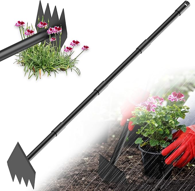 Luvenia 2-in-1 Hoe Garden Tool and Weed Puller Tool, 60 Inch Long Handle Garden Hoe Heavy Duty, Stainless Steel Triangle Hoe for Gardening Planting, Weeding, Digging, Loosening Soil, Sharp Edge
