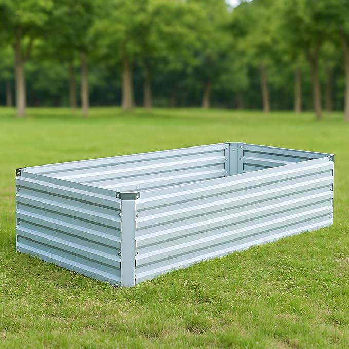 Meberam 2 Pack 4x2x1FT Galvanized Raised Garden Beds Kit Outdoor Metal Gardening Planter Box for Vegetable Elevated Flower Herbs,Silver