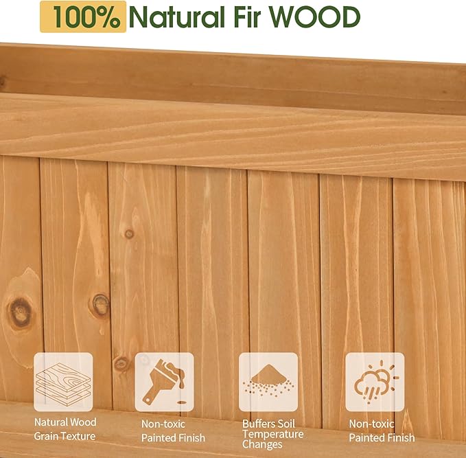 VINGLI Raised Garden Bed with Trellis & Hanging Roof, Wooden Garden Bed, Outdoor Planter Box for Yard, Garden, Balcony (Natural Wood Color, Arched)