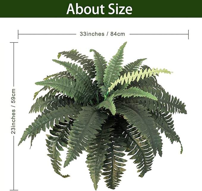 2 Pack Artificial Fern for Outdoors 33" Fake Boston Ferns Large Artificial Plants Faux Ferns for Front Porch Halls Indoors Gardens Churches Window Box Decorating