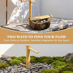 20'' Natural Bamboo Fountain Kit with Adjustable Split-Resistant Spout Quiet Pump and Tubing Japanese Water Feature for Zen Outdoor Patios Landscaping Garden Decor(with Floating Ring)