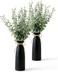 Vase with Greenery,20pcs Artificial Eucalyptus Stems in Black Vase 2 Packs, Boho Home Decor Plant, 19" Decorative Fake Plants for Home Farmhouse Mantle Centerpiece Decor