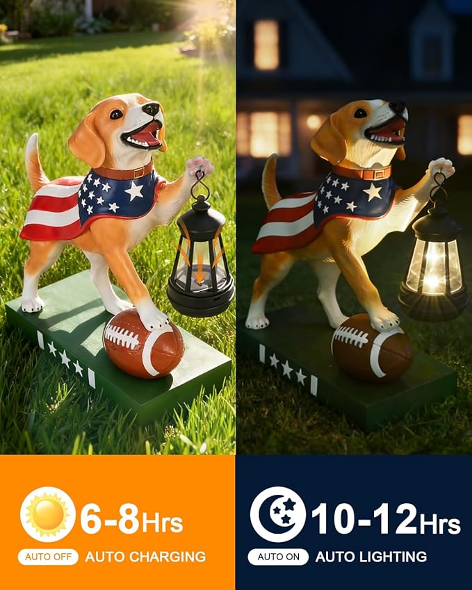 Cute Solar Dog Garden Statue with Lantern Light, 11 Inch Resin Dog Figurine Outdoor Decor, Outdoor Statues for Yard Lawn Porch Patio Balcony Home House, Unique Gift for Mom Grandma Dog Lovers Dad