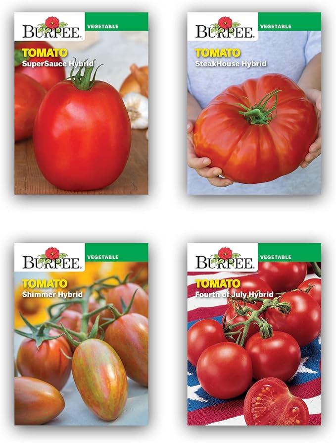 Burpee Best Starter Kit, SuperSauce, Fourth of July, Shimmer & Steakhouse, 4 Tomato Seed Packets, 4 Pots, 4 Coir Pellets & 4 Plant Markers
