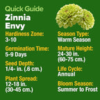 HOME GROWN Envy Zinnia Seeds (1g) – 1000 Rare Lime Green Annual Zinnia Flower Seeds for Planting, Fast-Growing Heat-Loving Variety, Premium Herb Seeds Garden Companion for 2026 Blooms (Zinnia elegans)