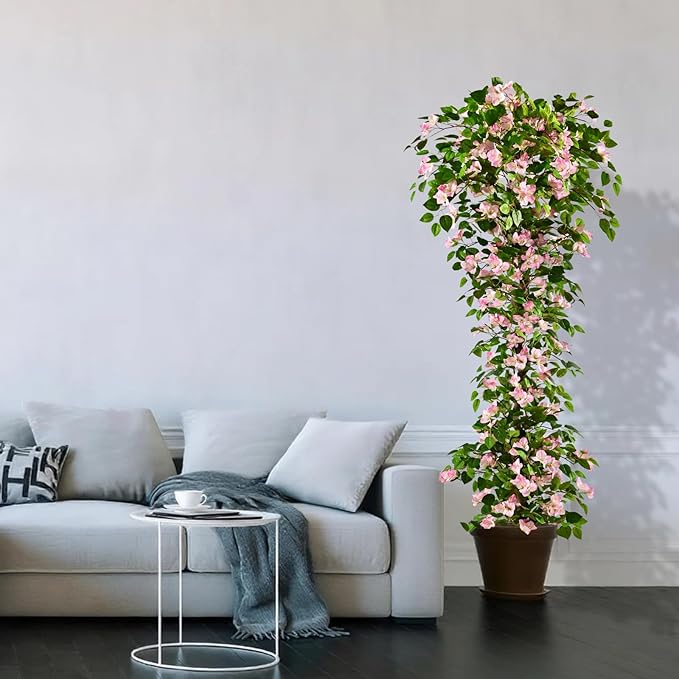 Artificial Bougainvillea Tree -6FT Faux Bougainvillea Tree with Realistic Flowers, Tall Fake Flower Tree for Indoor or Outdoor Decor, Silk Floral Plant for Living Room, Porch, Garden (Pink/White)