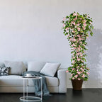 Artificial Bougainvillea Tree -6FT Faux Bougainvillea Tree with Realistic Flowers, Tall Fake Flower Tree for Indoor or Outdoor Decor, Silk Floral Plant for Living Room, Porch, Garden (Pink/White)