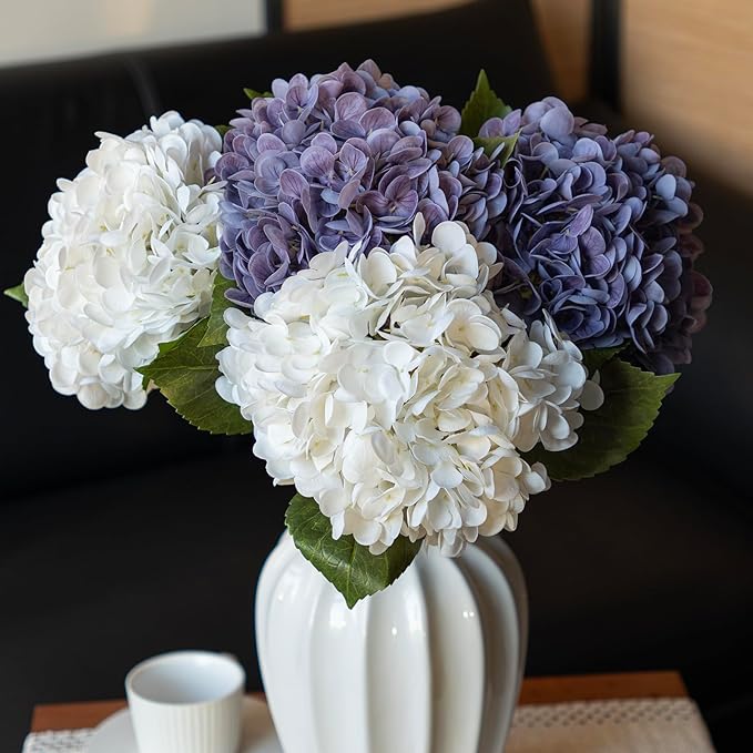 DUYONE 3Pcs 22 inch Lifelike Artificial Hydrangea, 3 Light Purple Large Flowers Artificial Flowers Dry Flowers Outdoor Wedding Christmas Office Family Party Living Room Table Deco