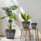 Ceramic Pots for Plants - 10+8+6 Inch Modern Flower Pot for Indoor Outdoor, Round Planters with Drainage Holes and Trays, Office Garden Living Room Decor, Housewarming Gifts, Set of 3, Grey