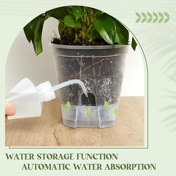Wonderjune Self Watering Pots for Indoor Plants with Deep Reservoir and High Drainage Holes for Outdoor Plants and Flowers, Bare Root Planter(4.72'',Clear,9 Pcs)