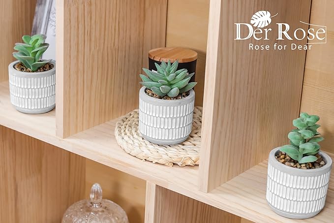 Der Rose Set of 4 Succulents Plants Artificial Fake Plants for Living Room Bathroom Bedroom Aesthetic Home Kitchen Decor