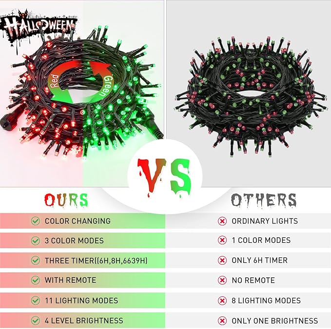 JMEXSUSS 200 LED Christmas Lights Outdoor, 66ft Red and Green String Lights with Remote, Connectable Waterproof Color Changing Christmas Lights for Party Yard Halloween Xmas Decor