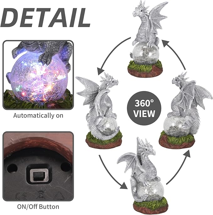 Rempry Solar Garden Dragon Statue Decor for Yard Lawn Patio Outdoor, Fantasy Dragon Lantern Birthday Housewarming Decoration Gifts for Women, Famliy, Friend