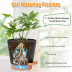 Vanslogreen Planters for Indoor Plants 7/6.5/6/5.5/5 Inch, Self Watering Flower Pots with Drainage Holes and Saucers 5 Pack Plastic Pots for Plants, Succulents, Herbs, Cactus, Flower, Black