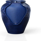 Teamson Home 16.96 in. Outdoor Glazed Pot Water Fountain with LED Lights, Built-in Pump to Create a Calming Oasis in Gardens, Landscaping, Patios, Balconies, Lawns, Royal Blue
