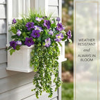 Waipfaru Artificial Plants & Flowers, UV Resistant Fake Plants Artificial Flowers Outdoors, Realistic Faux Petunias Fake Hanging Plants for Outside Garden Balcony Yard Porch(10 Bundles Purple White)