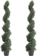 THE BLOOM TIMES 5ft Spiral Artificial Topiary Trees Set of 2, Faux Cedar Trees for Outdoor Planters - Fake Twist Cypress Plants for Garden Front Porch Indoor Outside Christmas Decor 5 Foot