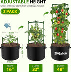 Suntee 3 Pack Tomato Cage with 20 Gallon Grow Bags, 48 Inch Tomato Cages for Garden Patio Balcony, Adjustable Height Tomatoes Plant Support for Climbing Vegetables Plants Flowers
