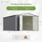 Patiowell 10 x 12 FT Outdoor Metal Storage Shed, Heavy-Duty Shed Storage with Lockable Doors and Steel Frame, Utility Tool Outside Large Storage Shed for Garden, Patio, Backyard, Gray