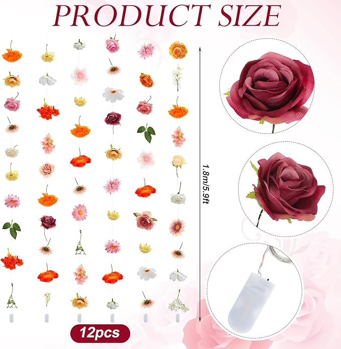 Suncalla 6 Pcs 35.4ft Hanging Flowers Garlands Backdrop Lighted Floating Fake Wildflower Vines LED Floral Garland Ceiling for Spring Wedding Bridal Shower Birthday Graduation Party (Vivid,Multicolor)