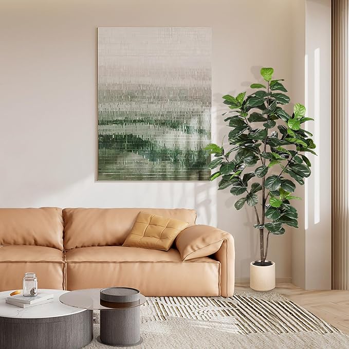 Fiddle Leaf Fig Tree Artificial - 6ft Faux Fiddle Leaf Fig Tree with White Planter - Fig Tree Artificial with Lifelike Leaves for House Office Living Room Indoor Home Decor