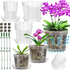9 Pack Plastic Orchid Pots with Holes, 4, 5, 6 Inch Clear Orchid Pots for Repotting with Saucers Drainage and Plant Stakes, Large Small Breathable Orchids Planter Plant Pot