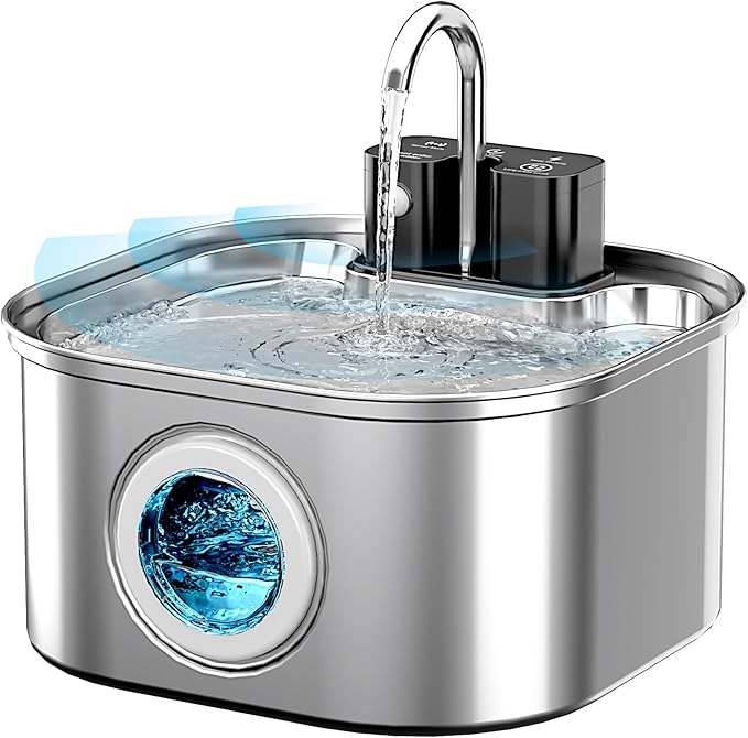 Lawfery Wireless Cat Water Fountain Stainless Steel 3.2L/108oz, Battery Operated Pet Fountain with 3 Modes, Cordless Pet Water Dispenser for Cats and Dogs