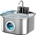 Lawfery Wireless Cat Water Fountain Stainless Steel 3.2L/108oz, Battery Operated Pet Fountain with 3 Modes, Cordless Pet Water Dispenser for Cats and Dogs