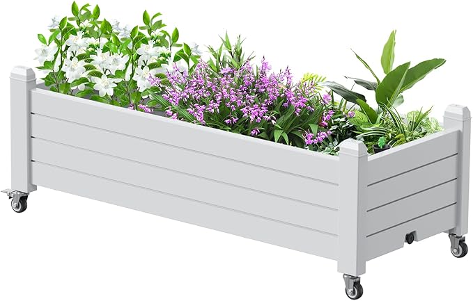 Durable Resin Raised Garden Bed with Drainage Holes & Reinforced Corners - Lightweight Flower Boxes Outdoor for Vegetables, Herbs, and Patio Garden Enclosure System (Ashen, 43.31*17.72*17.56)