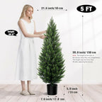 Artificial Topiary Cedar Trees 5FT Tall 2 Set, Outdoor Indoor Faux Pine Shrubs Plants, Realistic Fake Plants Front Porch Decor, Artificial Bushes Cypress for Home Front Door Offices