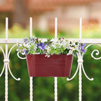 3 Pack Metal Railing Planters, 10.5" Oval Hanging Flower Pots with Detachable Hooks & Drainage Holes, Fits Rails up to 2.36", Galvanized Iron Fence Bucket for Balcony Garden Patio - Red
