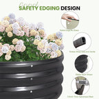 G GOOD GAIN Round Raised Garden Bed - 2Pcs 3x3x1ft Galvanized Steel Planter Boxes Outdoor with Rubber Edge Trim | Metal Raised Beds for Gardening Vegetables Flowers Fruits Herbs (Dark Grey)