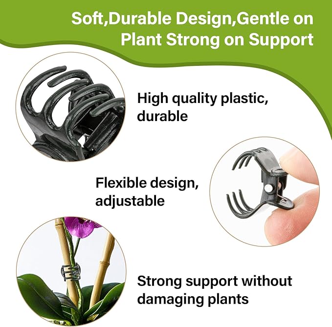 RAINFLOW 200 PCS Plant Clips Orchid Clips - Plant Support Clips for Indoor Plants, Small Plastic Garden Trellis Clips for Plant Stakes, Climbing Vine Stem Support, Orchid Plant Training Upright Growth