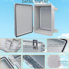 Waterproof Junction Box, ABS Plastic Electrical Box with Stainless Steel Latch, Hinged Cover Electric Project Enclosure Box with Mounting Plate, Wall Brackets & Cable Gland 11"x7.5"x5.1"