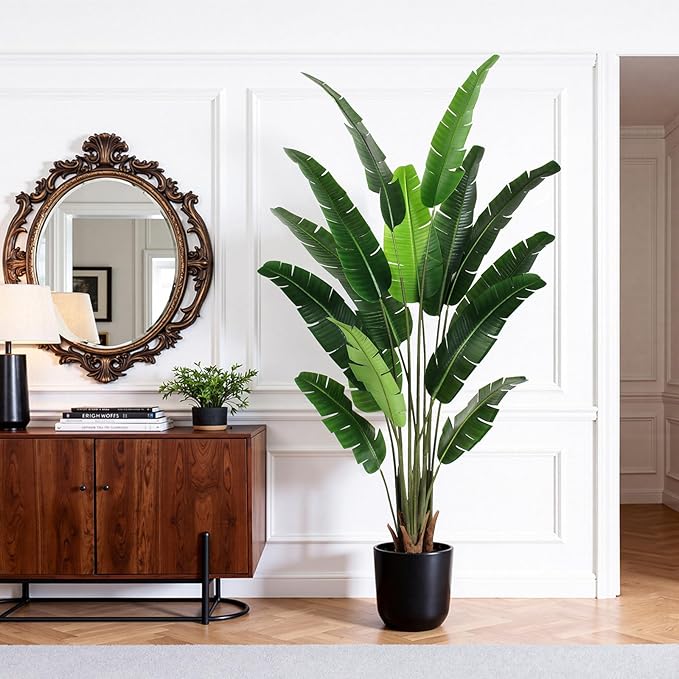 Artificial Bird of Paradise Plant 7 FT Fake Banana Leaf Plant Faux Tree Decor Large Fake Plants Realistic Indoor Outdoor Tall Floor Plant for Living Room, Office Decor