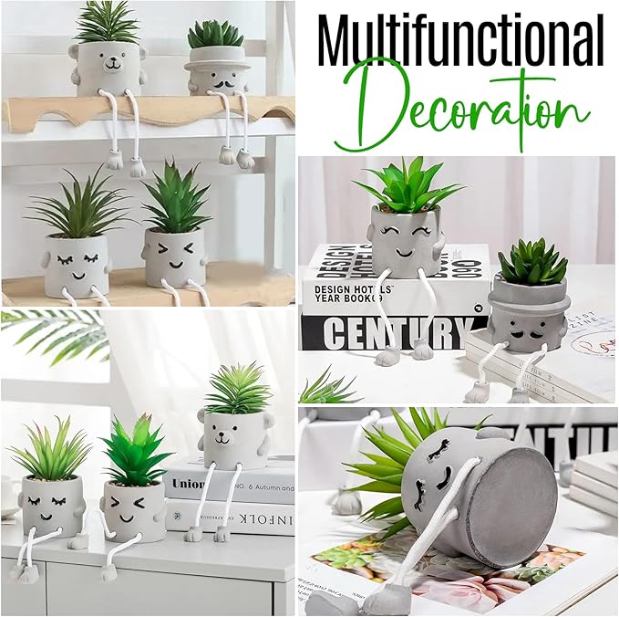 Zen Home Cute Fake Plants for Shelf - Mini Succulent Plants - Small Artificial Plants for Shelf Decor - Desk Plants for Office - Small Faux Plant - Cute Fake Plants for Home, Office, Class (Shy Kid)