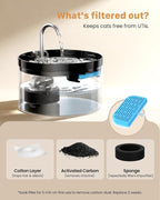 Cat Water Fountain for Cats Indoor: GIOTOHUN 108oz/3.2L Black Cat Drinking Founttain - Pet Fountains Contains 6 Filters + 3 Sponges