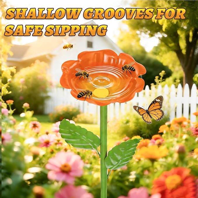 Mellbree Bee Watering Station, 6-Pack Metal Flower Bee Bath for Garden – Attract Butterflies & Pollinators – Colorful Outdoor Gardening Stakes for Yard, Patio, Butterfly Garden, Gardening Essentials