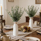 Vase with Greenery,20pcs Artificial Eucalyptus Stems in White Vase 2 Packs, Boho Home Decor Plant, 19" Decorative Fake Plants for Home Farmhouse Mantle Centerpiece Decor