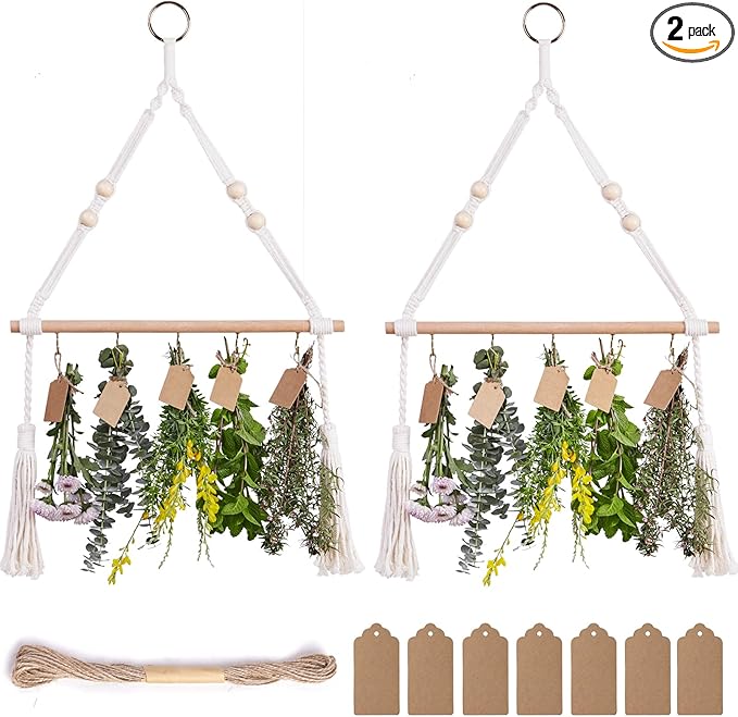 2pack Herb Drying Rack Flower Drying with 25PCS Brown Gift Tags and 32ft Natural Jute Twine herb Dryer,Herb Drying Rack,Hanging Herb Dryer Rack