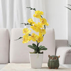 15" Tall Artificial Silk Phalaenopsis Orchid Flower Plant Pot Arrangements (Yellow)