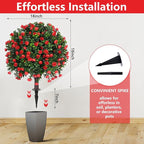 Artificial Rose Topiary Ball Trees with Ground Spike, 2 Pack 16 Inches UV Resistant Artificial Shrubs, Fake Evergreen Artificial Plant Brush for Indoor Outdoor Front Porch Garden