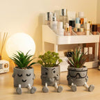 Set of 3 Artificial Succulents Potted Plants Faux Succulents Desk Decoration Fake Mini Plants in Grey Pots Faux Plants Kitchen Shelf Desk Decor Small Bathroom Decor for Shelves