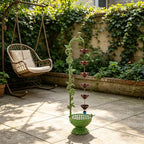 40" Vintage Metal Floor Water Fountain - Soothing Waterfall Outdoor Fountains with 6 Hanging Cups for Garden Patio Backyard Deck Decor, 1107 - Green Hummingbirds & Faucet