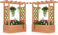 HAPPYGRILL Raised Garden Bed w/Trellis, 2 Wooden Elevated Planter Box w/Hanging Roof, Drainage Holes & Removable Bottom Panels for Climbing Vine Flower, Indoor Outdoor Wood Planter for Yard Patio