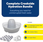 PetSafe Ceramic Pet Fountain for Cats and Small Dogs 60 Oz Water Capacity Whisper-Quiet Water Flow Great for Shy or Timid Pets Fresh, Filtered Water - Extra Carbon and Foam Filters Included