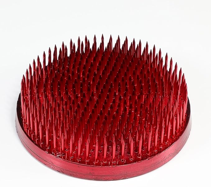 Wazakura Ikebana Color Kenzan - Japanese Flower Holder, Made in Japan, Floral Arranging Pin Frog, Round (Red - 80mm)