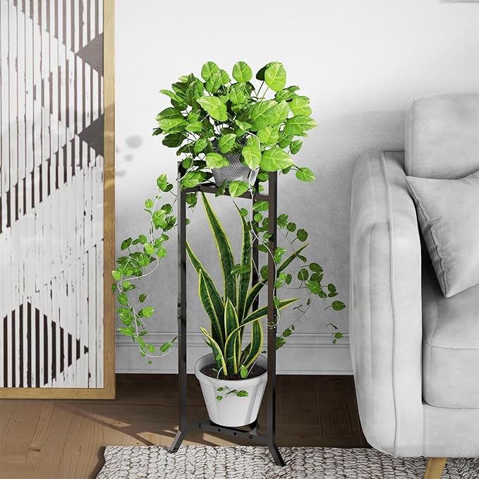 2 Tier Plant Stand Indoor Outdoor, Heavy Duty Metal Shelf Flower Storage Plant Holder for Patio Living Room Balcony Garden, No Wobble Design (No Pots)